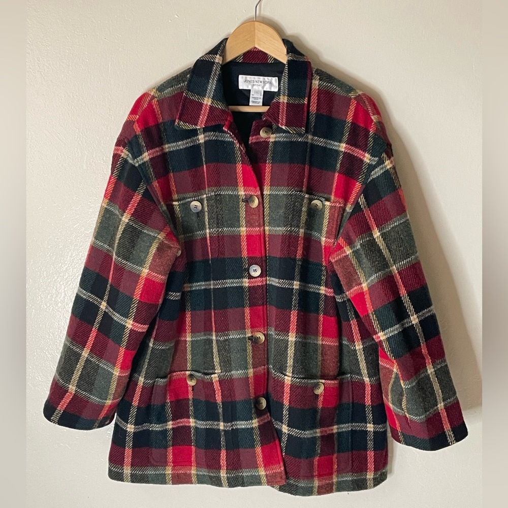 John New York women’s wool Red plaid button front jacket